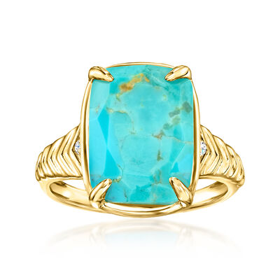 Turquoise Ring with Lab-Grown Diamonds in 18kt Gold Over Sterling