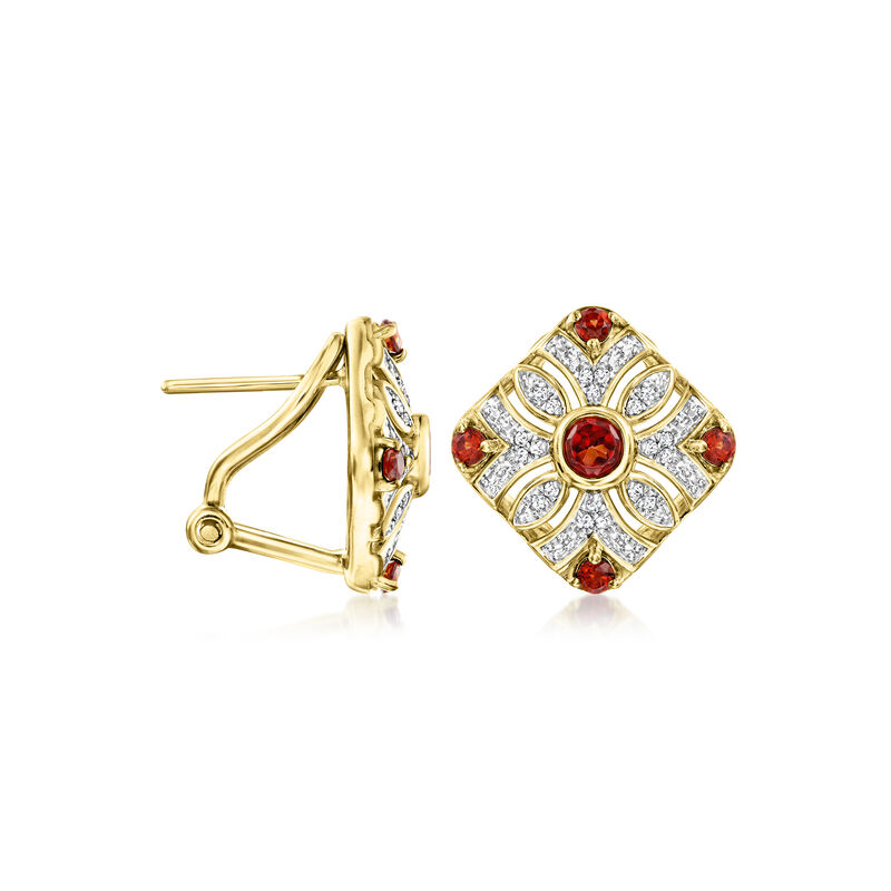 .60 ct. t.w. Garnet and .11 ct. t.w. Diamond Vintage-Style Earrings in 18kt Gold Over Sterling  image number 2