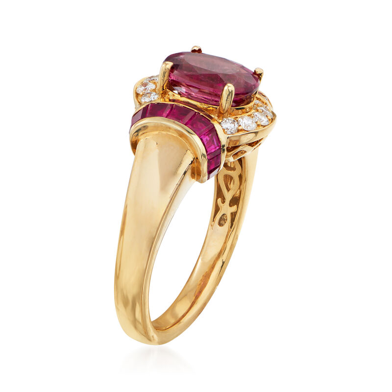 2.10 Carat Pink Tourmaline, 1.00 ct. t.w. Ruby and .21 ct. t.w. Diamond Ring in 14kt Yellow Gold image number 2