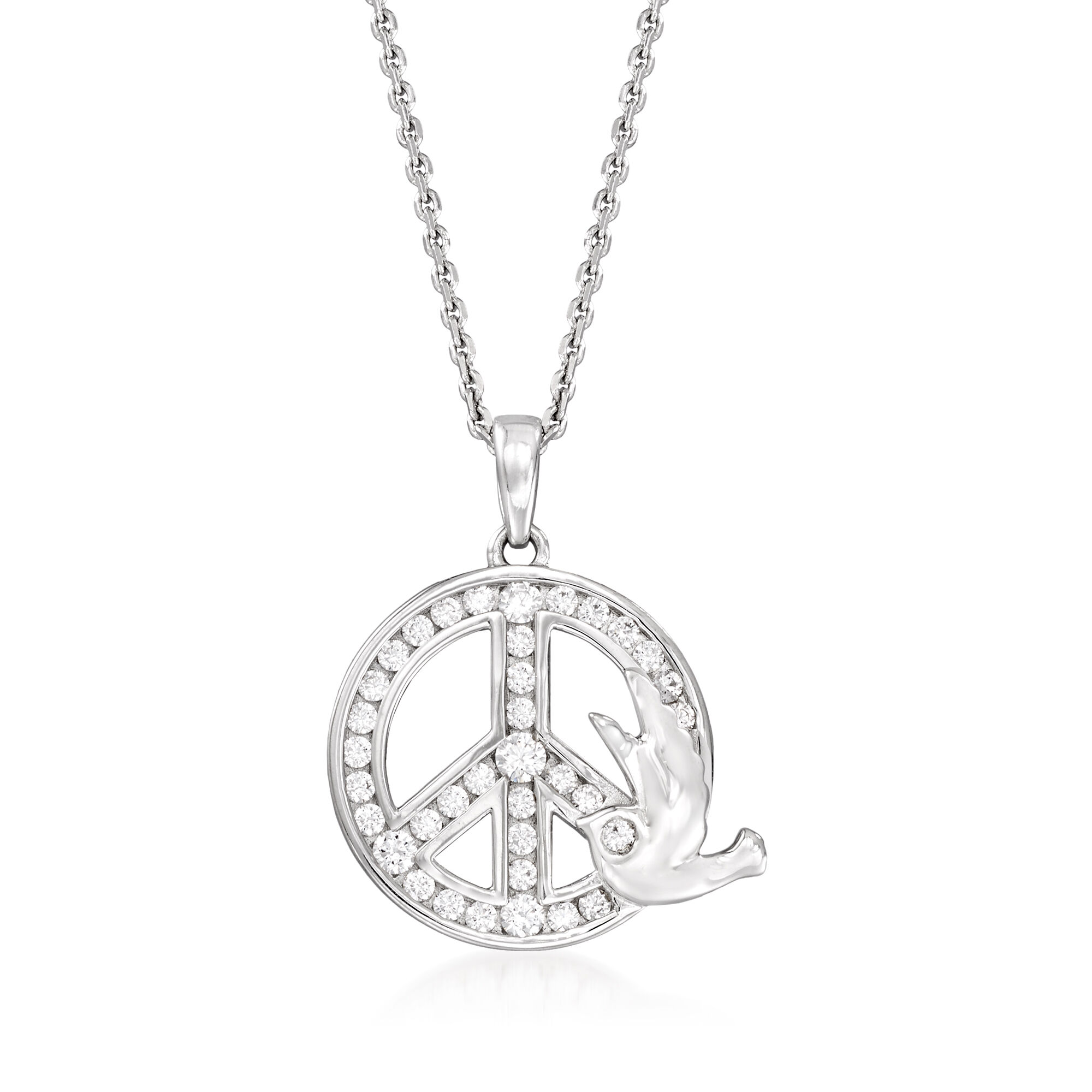 40 ct. t.w. CZ Peace Sign Pendant Necklace in Sterling Silver