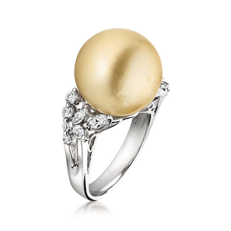 C. 1990 Vintage 13.5mm Cultured Golden South Sea Pearl Ring with .62 ct. t.w. Diamonds in 18kt White Gold. Size 5.5 image number 2