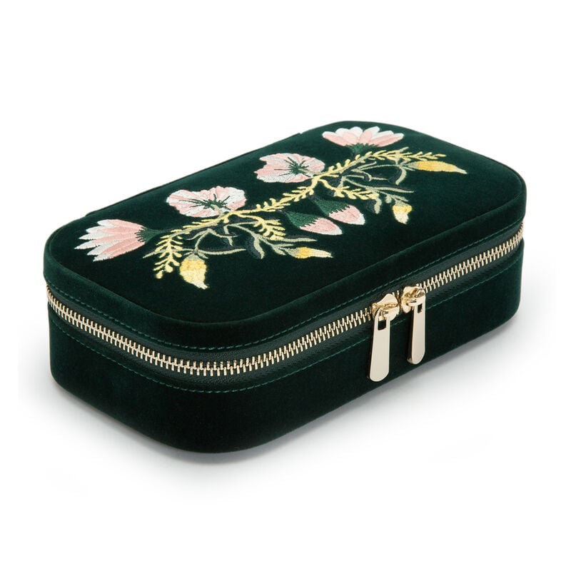WOLF &quot;Zoe&quot; Forest Green Velvet Floral Jewelry Travel Case image number 3