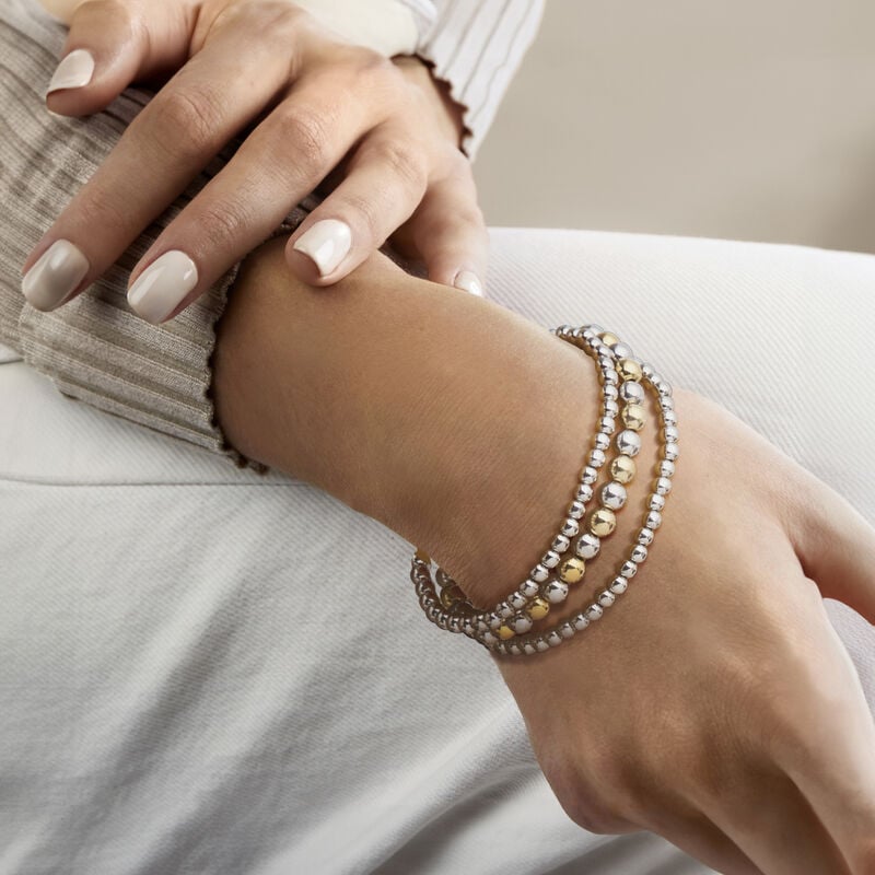 Italian Two-Tone Sterling Silver Jewelry Set: Three 4-6mm Bead Stretch Bracelets image number 1