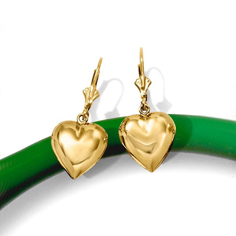 14kt Yellow Gold Puffed Heart Drop Earrings  image number 3