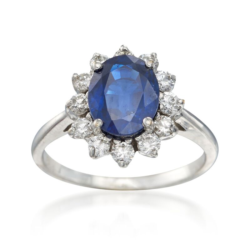 C. 1990 Vintage 2.35 Carat Sapphire and .50 ct. t.w. Diamond Ring in 18kt White Gold. Size 5.75 image number 0
