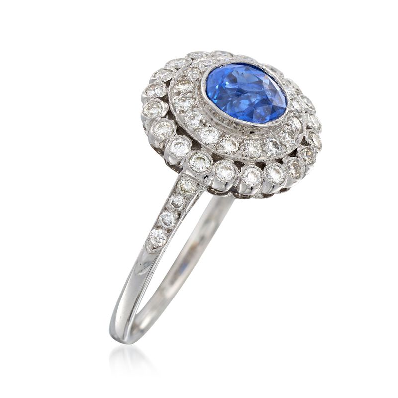 C. 1990 Vintage 1.05 Carat Sapphire and .50 ct. t.w. Diamond Ring in 18kt White Gold. Size 6.75 image number 2