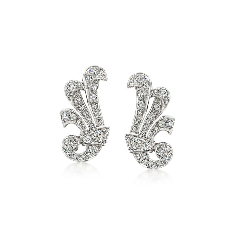 C. 1950 Vintage 1.35 ct. t.w. Diamond Fan-Style Clip-On Earrings in Platinum image number 0
