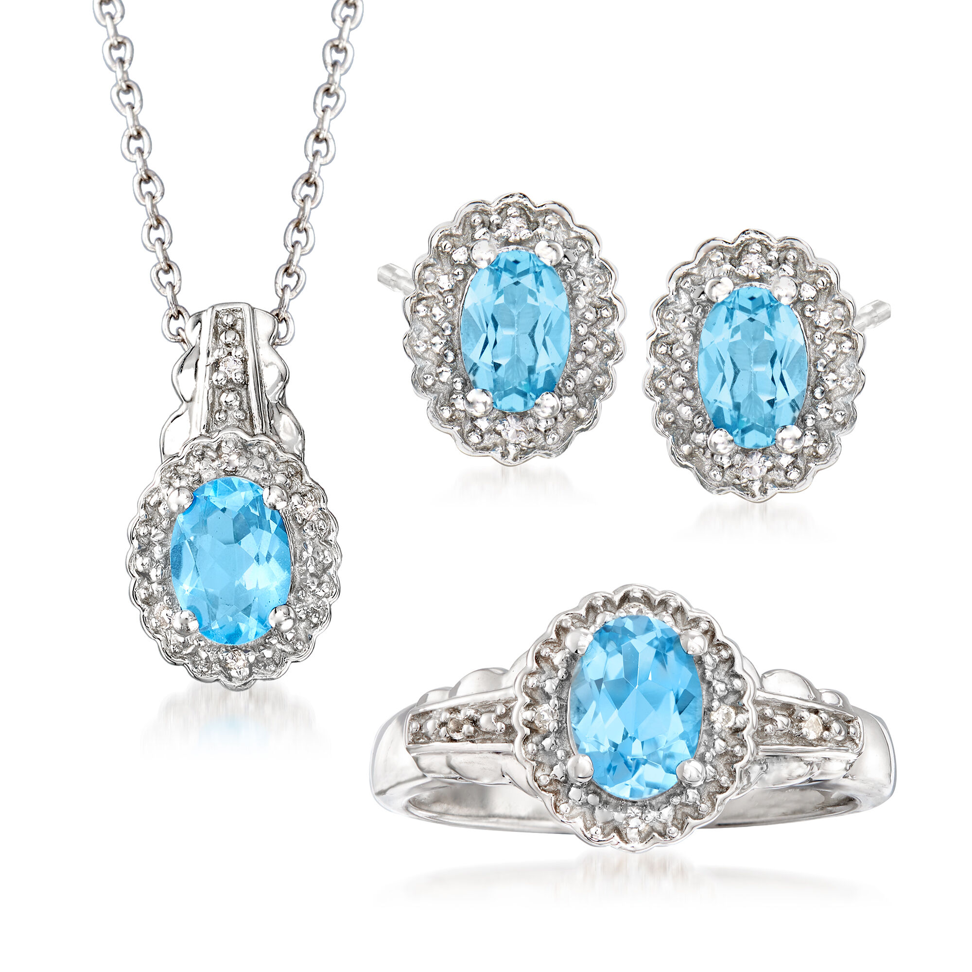 2.78 ct. t.w. Swiss Blue and White Topaz Jewelry Set: Necklace