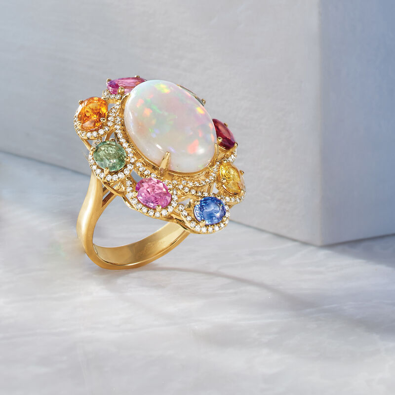 Opal and 3.95 ct. t.w. Multicolored Multi-Gem Ring in 18kt Yellow Gold image number 3