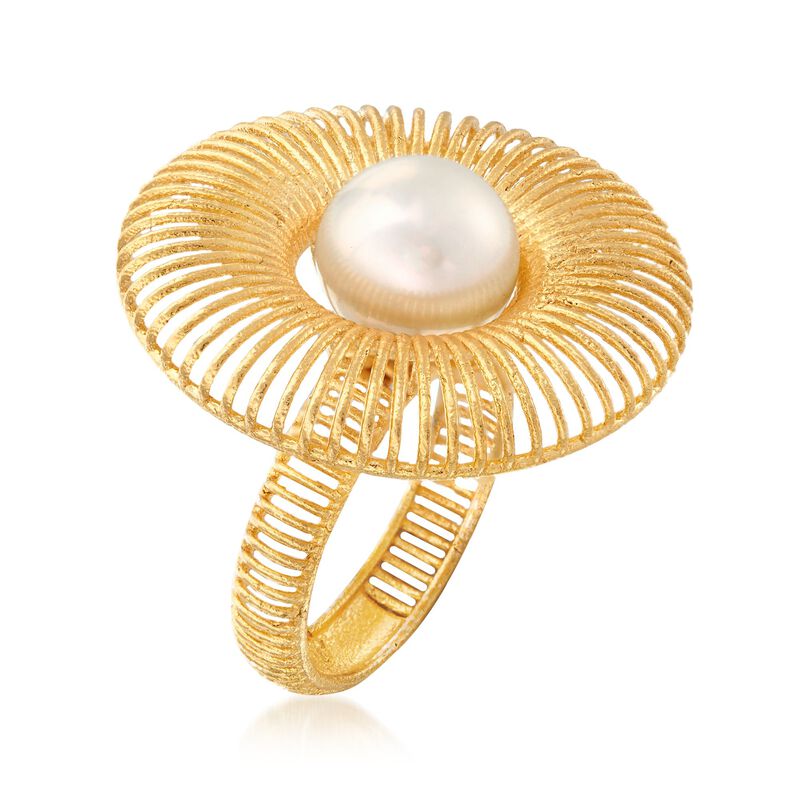 9.5-10mm Cultured Pearl Burst Ring in 18kt Yellow Gold Over Sterling Silver image number 2