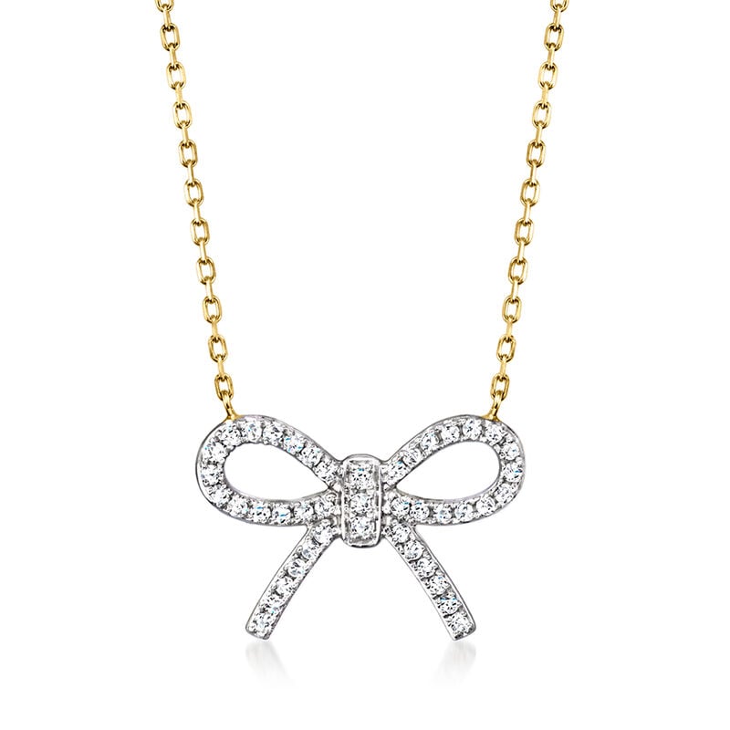 .10 ct. t.w. Diamond Bow Necklace in 14kt Yellow Gold. 16&quot; image number 0