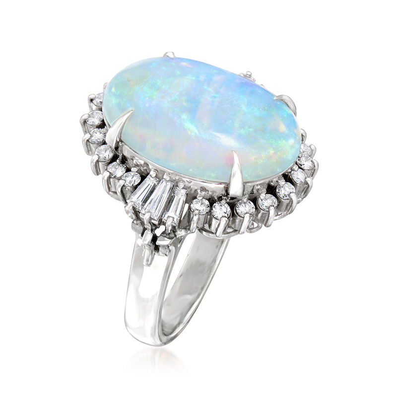 C. 1980 Vintage Opal and .83 ct. t.w. Diamond Ring in Platinum image number 2