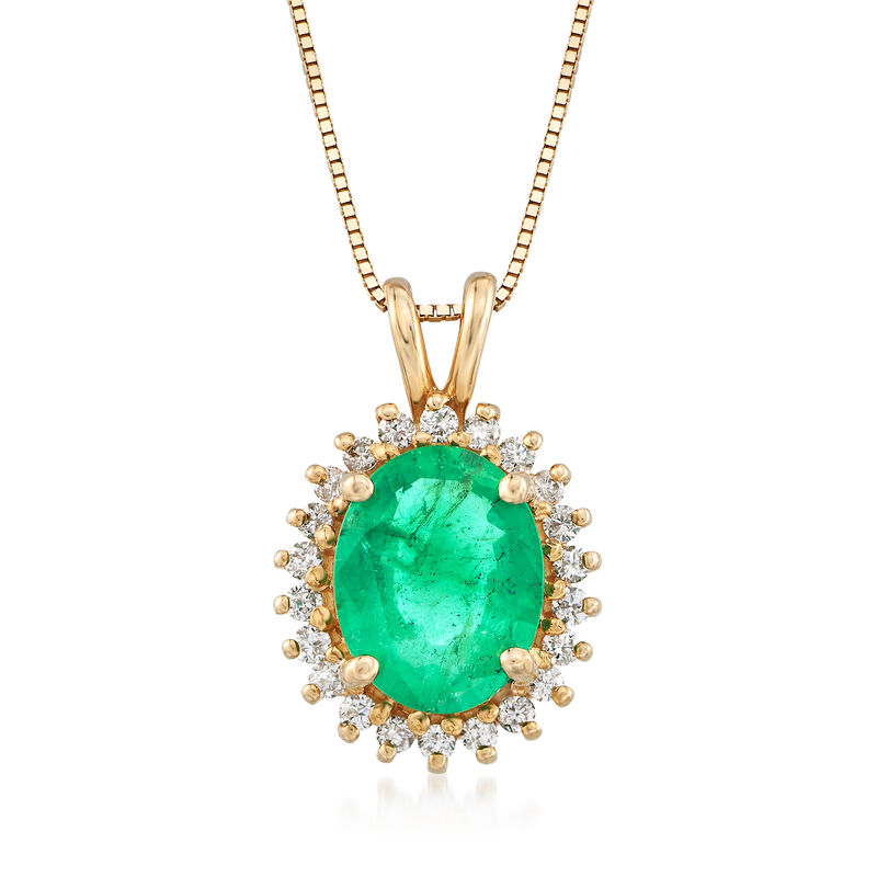 1.70 Carat Emerald and .20 ct. t.w. Diamond Pendant Necklace in 14kt Yellow Gold image number 0