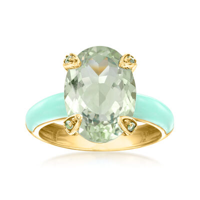 5.00 Carat Prasiolite Ring with Peridot and Pastel Green Enamel in 18kt Gold Over Sterling
