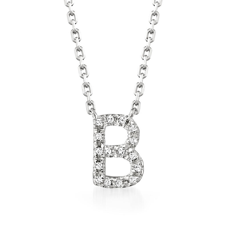 B - Diamond Initial Necklace in Sterling Silver. 16" image number 0