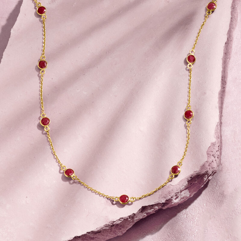 3.10 ct. t.w. Ruby Station Necklace in 18kt Gold Over Sterling image number 2