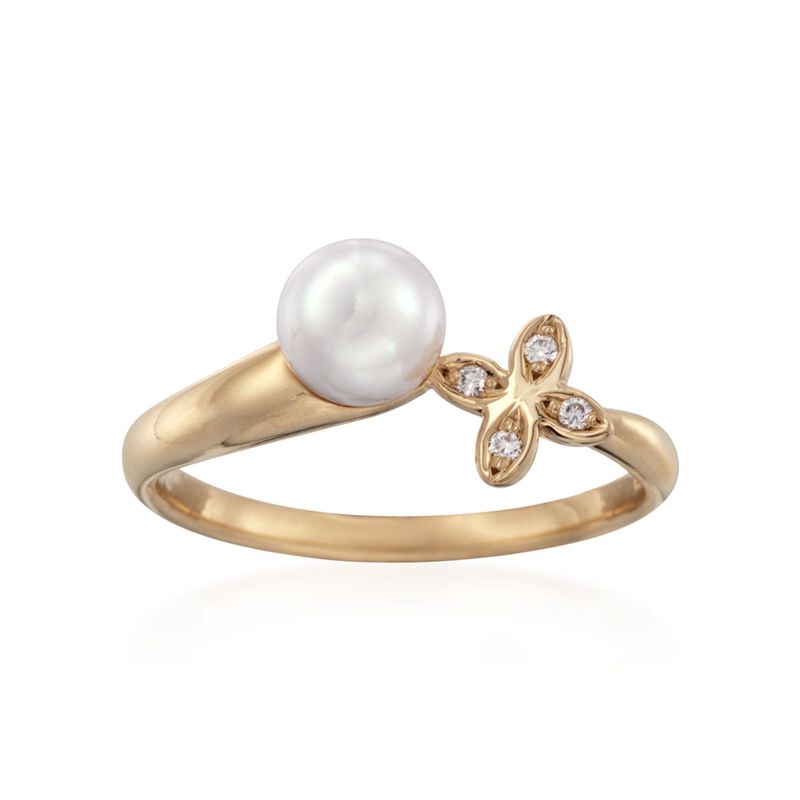 Mikimoto 6mm A+ Akoya Pearl Floral Ring with Diamond Accents in 18kt Yellow Gold image number 0
