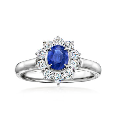 C. 2000 Vintage .81 Carat Sapphire Ring with .65 ct. t.w. Diamonds in Platinum