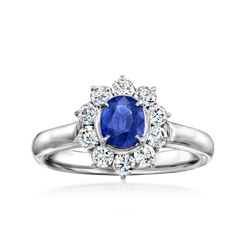 C. 2000 Vintage .81 Carat Sapphire Ring with .65 ct. t.w. Diamonds in Platinum. Size 7 image number 0