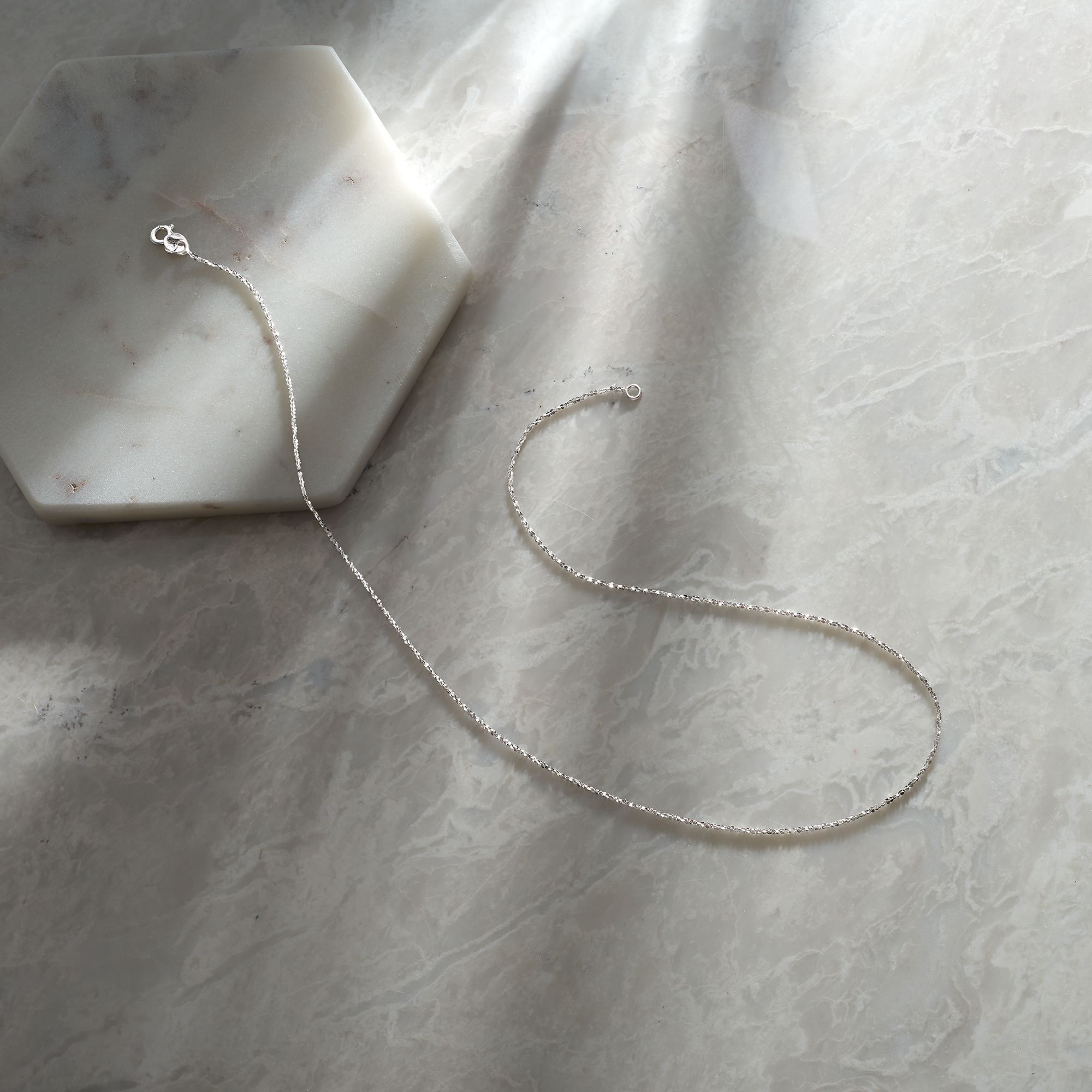 Italian 1mm 14kt White Gold Twisted Sparkle-Chain Necklace
