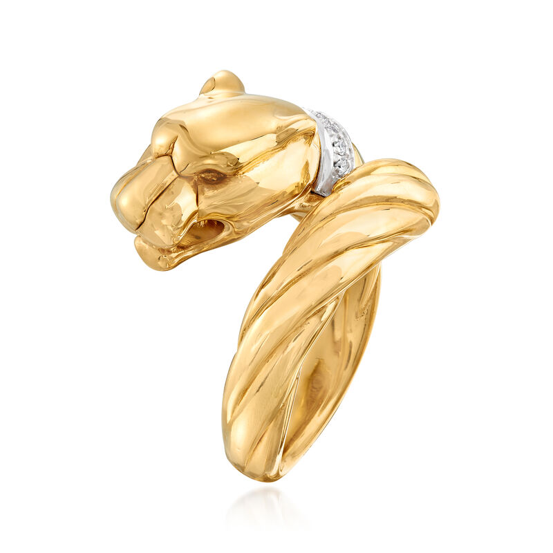 Phillip Gavriel &quot;Italian Cable&quot; 14kt Yellow Gold Panther Head Ring with Diamonds image number 2