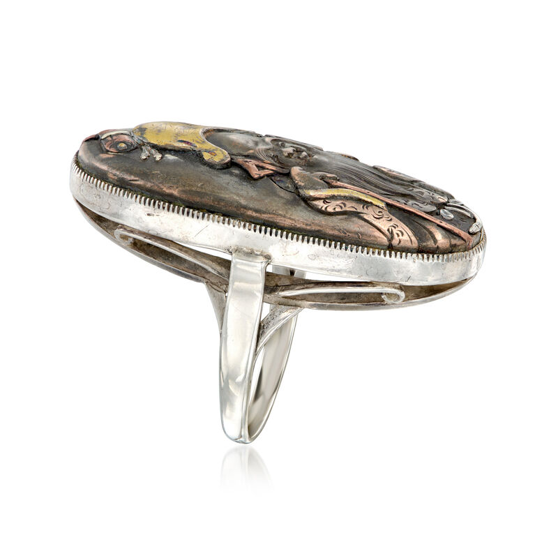 C. 1950 Vintage Japanese Shakudo Ring with Copper and Sterling Silver. Size 6.5 image number 2