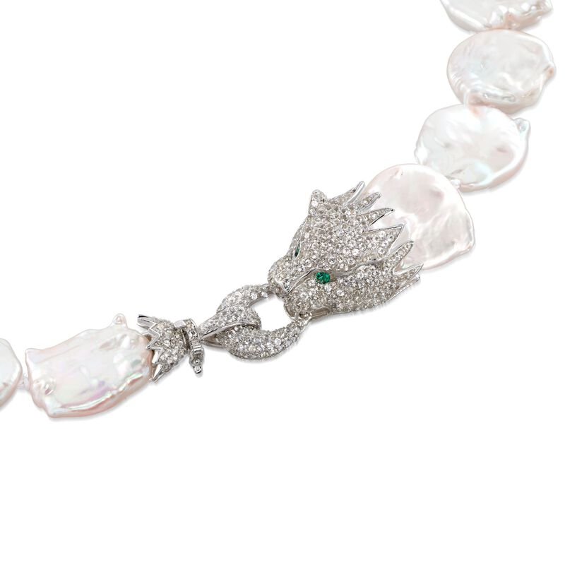 18-23mm Cultured Baroque Pearl and 6.83 ct. t.w. White Topaz Panther Necklace with Sterling Silver image number 3