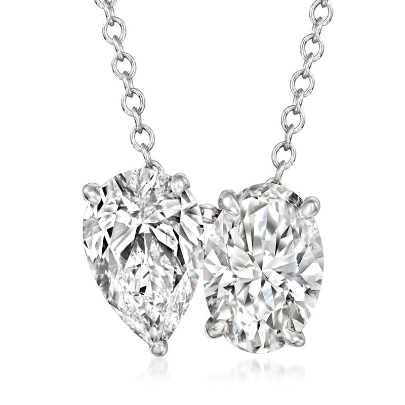 2.00 ct. t.w. Oval and Pear-Shaped Lab-Grown Diamond Toi et Moi Necklace in 14kt White Gold image number 0