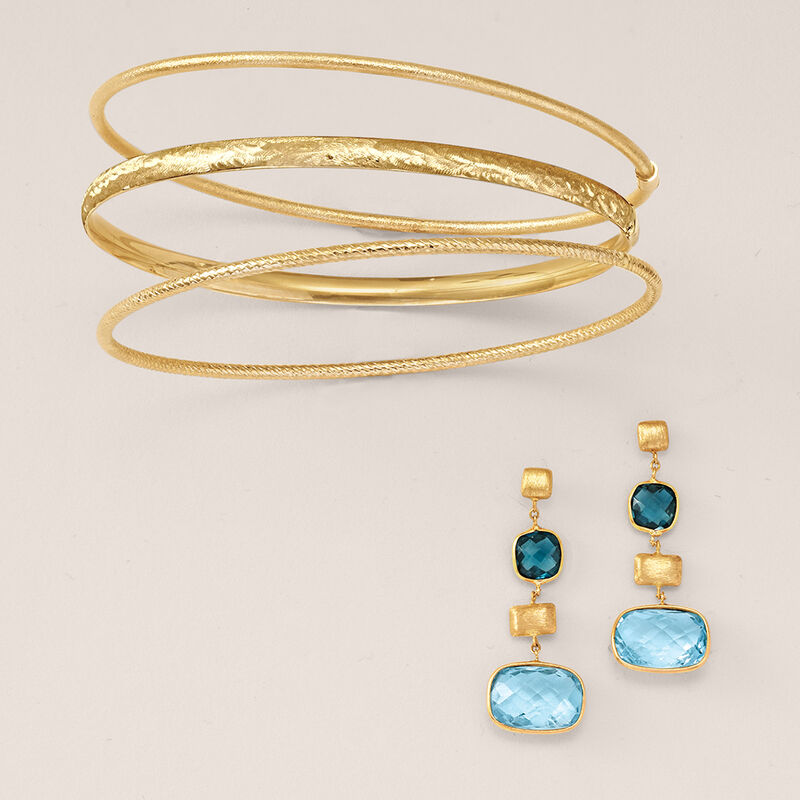 Italian 11.80 ct. t.w. London Blue Topaz Drop Earrings in 14kt Yellow Gold image number 2
