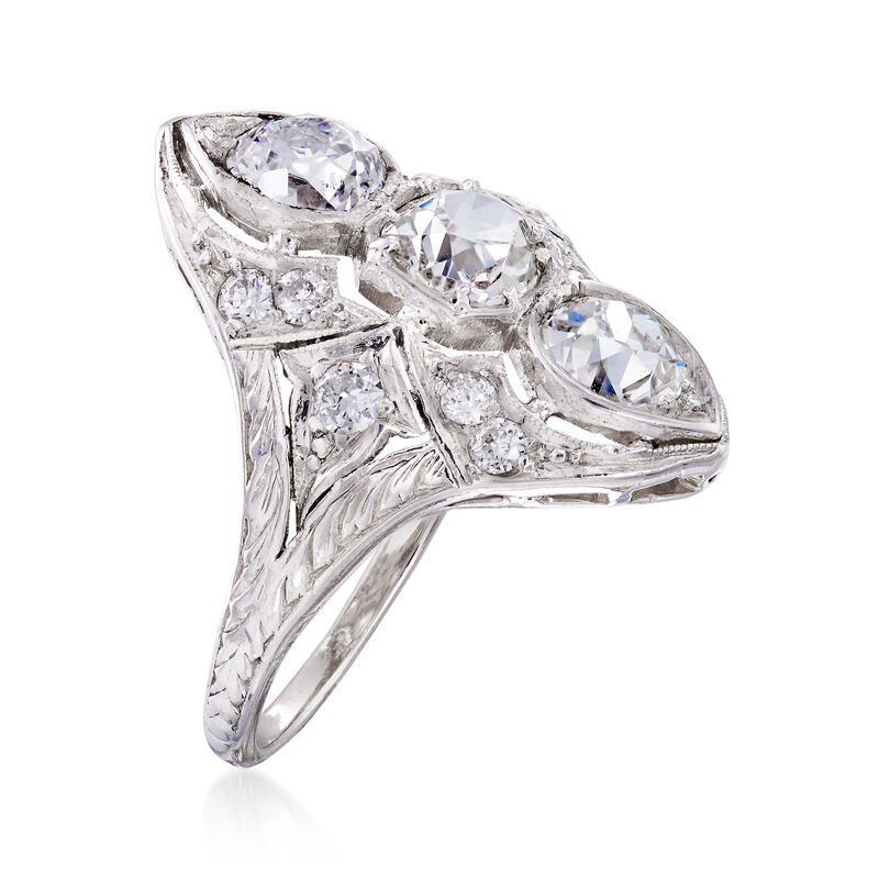 C. 1925 Vintage 2.33 ct. t.w. Diamond Navette Ring in Platinum. Size 6 image number 2