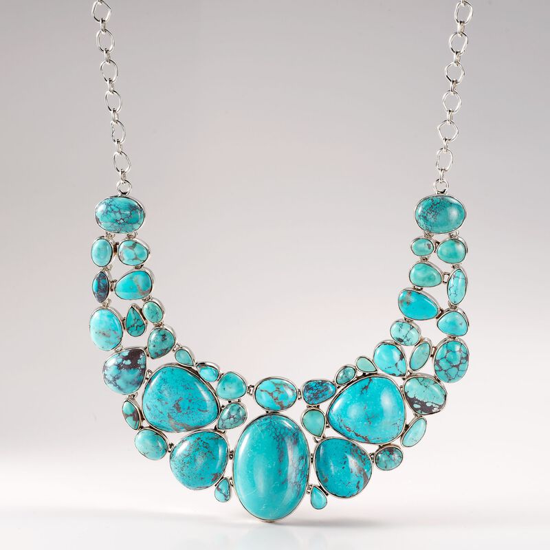Turquoise Bib Necklace in Sterling Silver image number 4