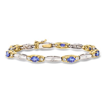 C. 1990 Vintage 4.55 ct. t.w. Tanzanite and 1.00 ct. t.w. Diamond Bracelet in 14kt Two-Tone Gold