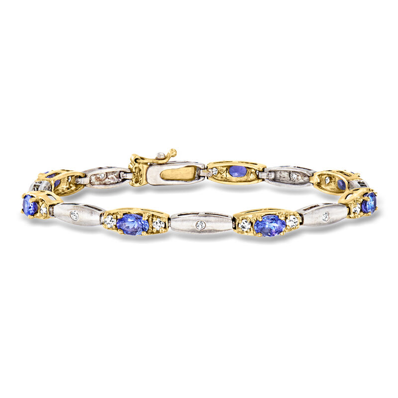 C. 1990 Vintage 4.55 ct. t.w. Tanzanite and 1.00 ct. t.w. Diamond Bracelet in 14kt Two-Tone Gold. 7" image number 0