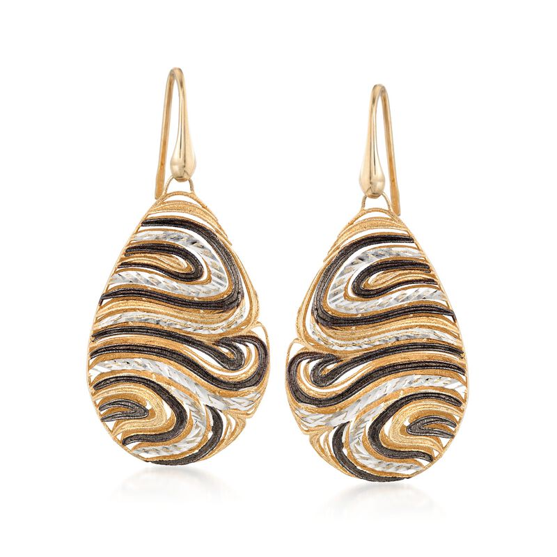 Italian Tri-Colored Sterling Silver Teardrop Swirl Earrings image number 0