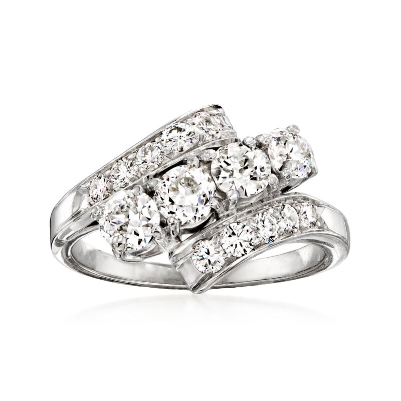 C. 1950 Vintage 1.60 ct. t.w. Diamond Bypass Ring in Palladium image number 0