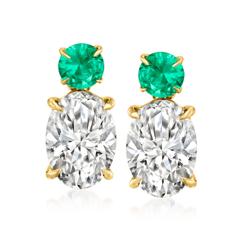 1.00 ct. t.w. Lab-Grown Diamond Drop Earrings with .10 ct. t.w. Emeralds in 14kt Yellow Gold  image number 0