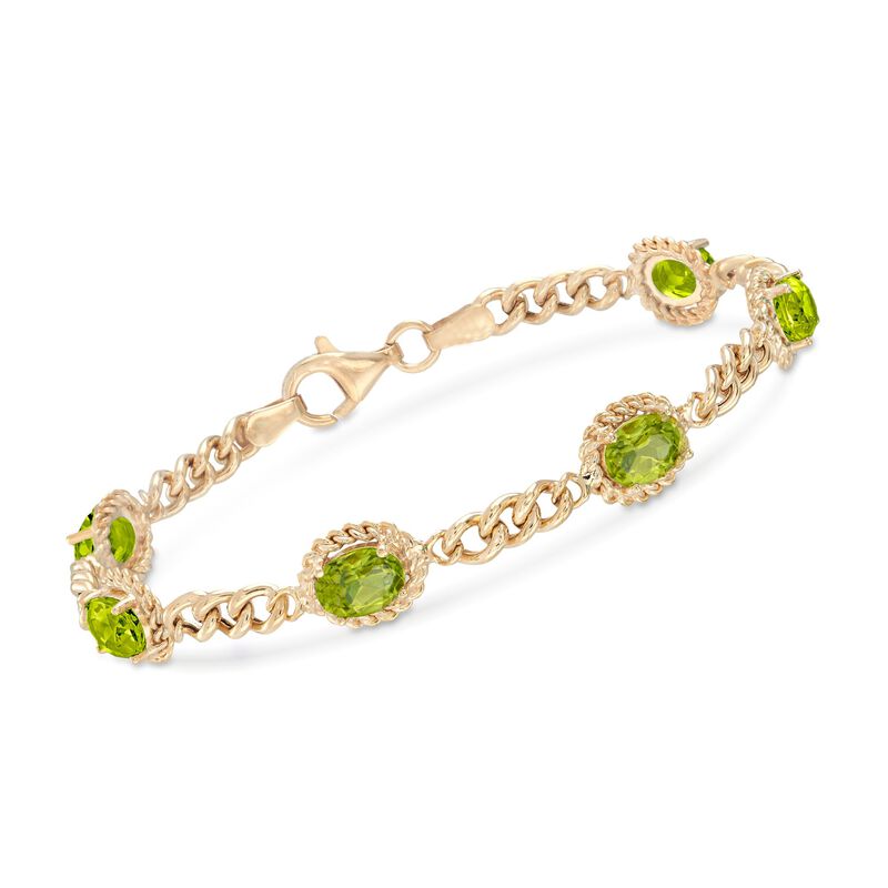 5.00 ct. t.w. Peridot Link Bracelet in 18kt Gold Over Sterling Silver image number 0