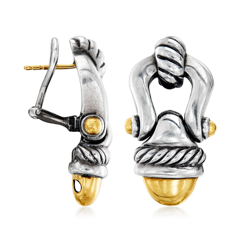 C. 2000 Vintage David Yurman Sterling Silver and 14kt Yellow Gold Doorknocker Drop Earrings image number 2