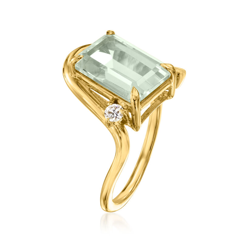 3.40 Carat Prasiolite Ring with Single Lab-Grown Diamond in 18kt Gold Over Sterling image number 2