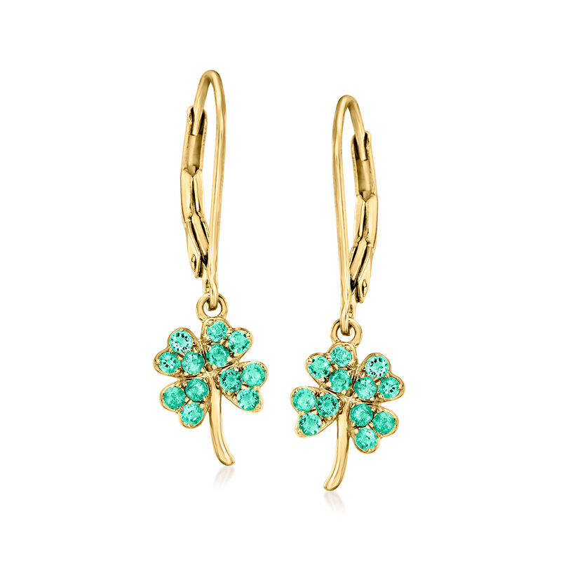 .40 ct. t.w. Emerald Four-Leaf Clover Drop Earrings in 18kt Gold Over Sterling  image number 0