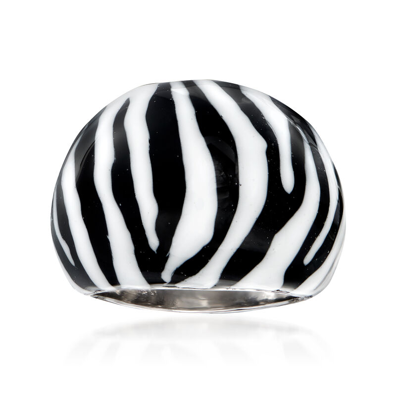Italian Zebra Enamel Dome Ring in Sterling Silver image number 0
