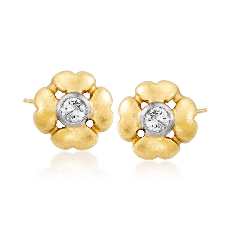 C. 1980 Vintage .10 ct. t.w. Diamond Flower Earrings in 14kt Yellow Gold image number 0