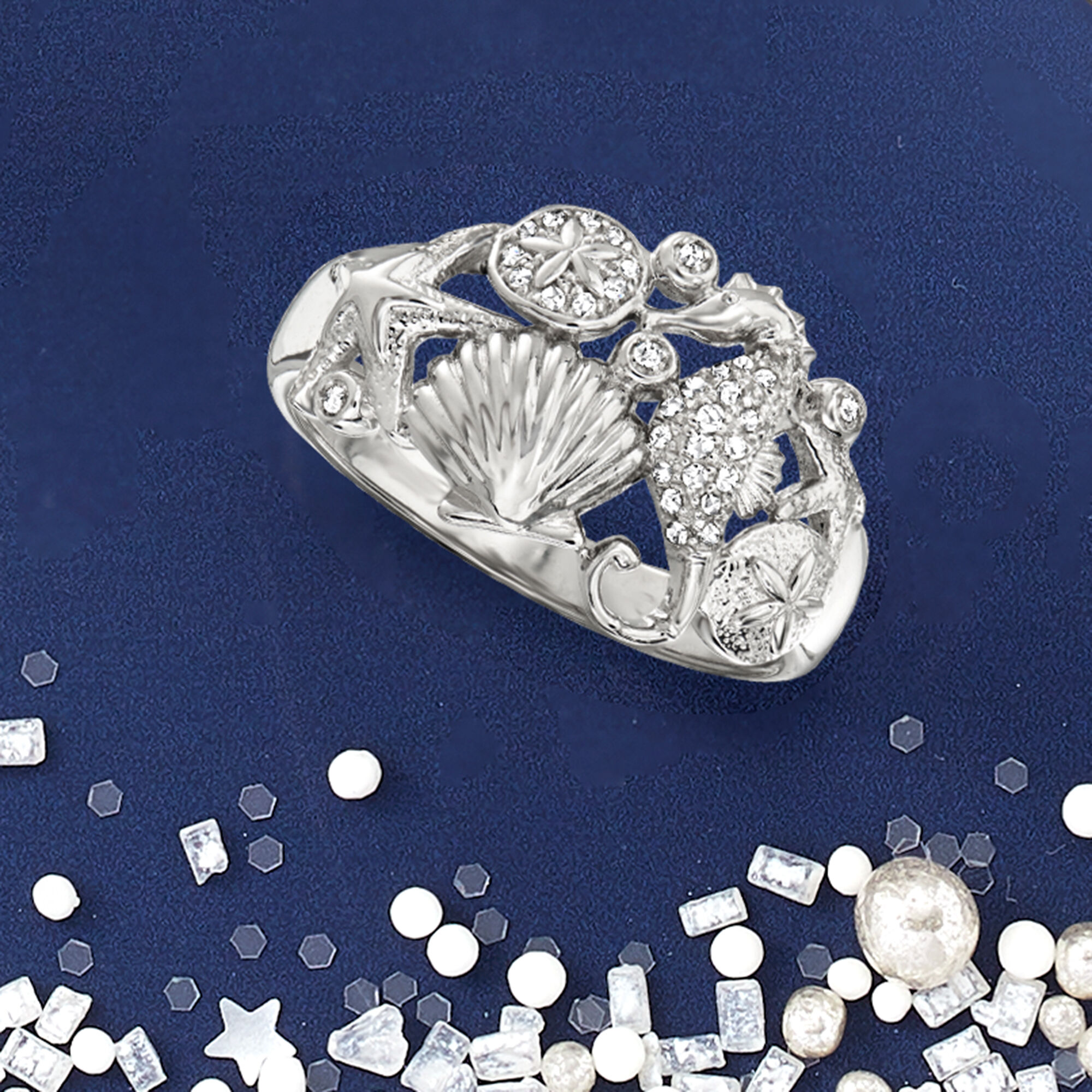 10 ct. t.w. Diamond Sea Life Ring in Sterling Silver | Ross Simons