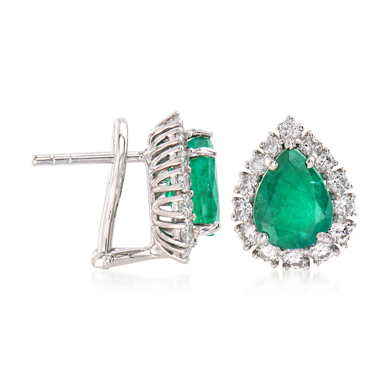 3.00 ct. t.w. Emerald and 1.00 ct. t.w. Diamond Earrings in 18kt White Gold image number 2