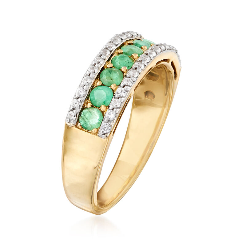 .90 ct. t.w. Emerald and .30 ct. t.w. White Zircon Ring in 14kt Gold Over Sterling image number 2
