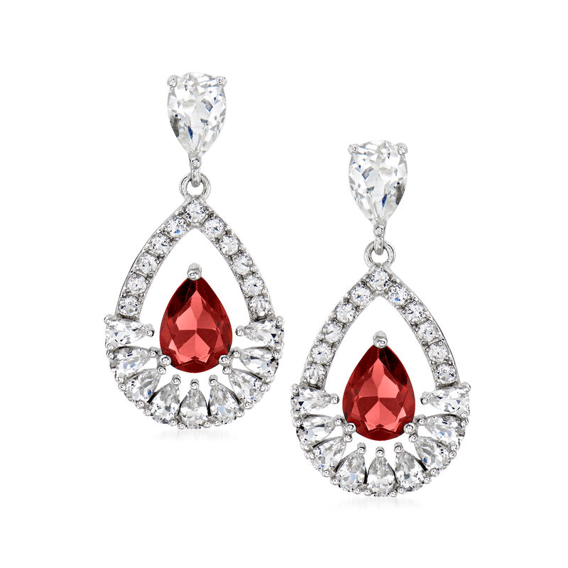 6.55 ct. t.w. White Topaz and 1.50 ct. t.w. Garnet Drop Earrings in Sterling Silver image number 0