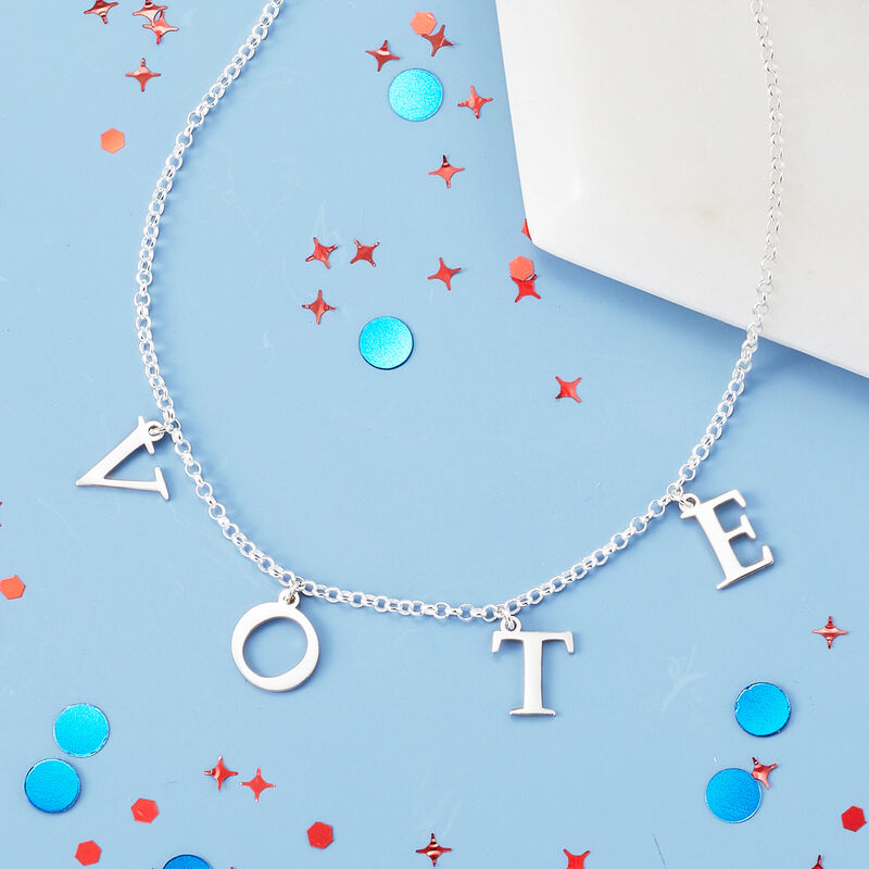 Sterling Silver &quot;Vote&quot; Charm Necklace. 18&quot; image number 2