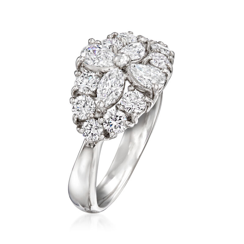 C. 1990 Vintage 1.36 ct. t.w. Diamond Flower Ring in Platinum image number 2