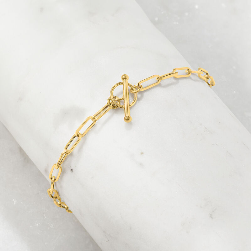 14kt Yellow Gold Paper Clip Link Toggle Bracelet image number 1