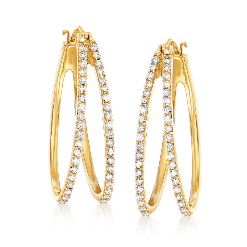 1.00 ct. t.w. Diamond Double-Hoop Earrings in 14kt Yellow Gold. 1 1/4&quot; image number 2